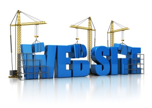3d illustration of cranes building website sign, over white background